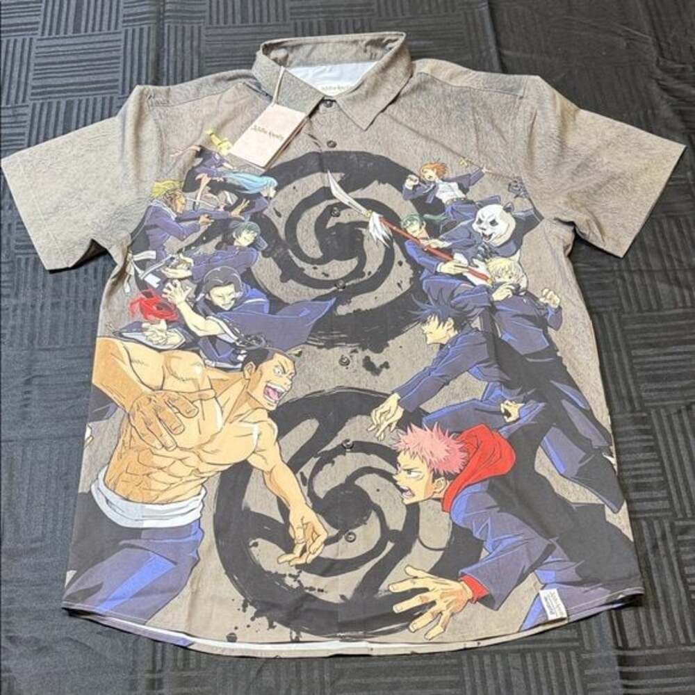 Loungefly Jujutsu Kaisen Anime Graphic Men's Collared Shirt- Large